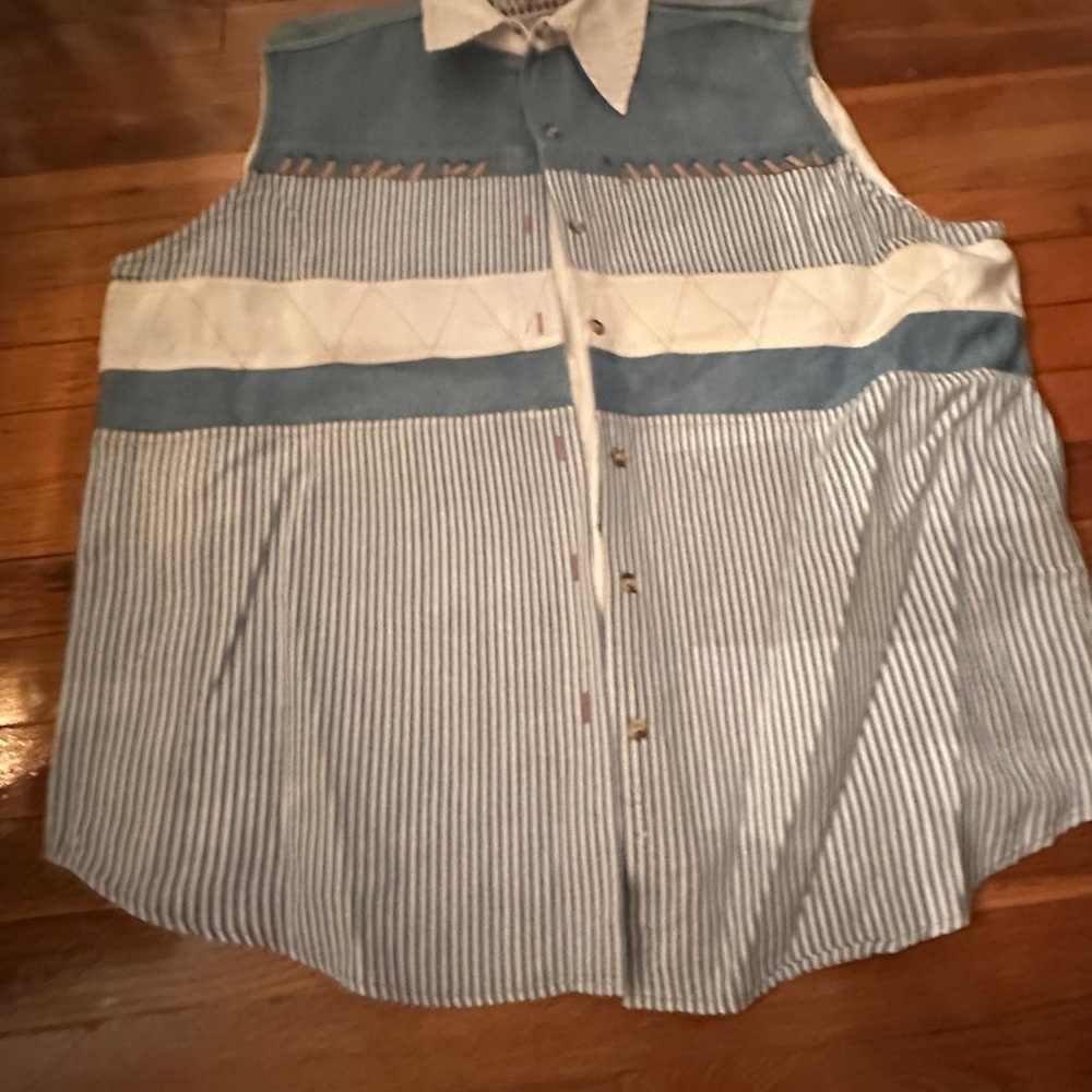 Blue and White Striped Sleeveless Shirt